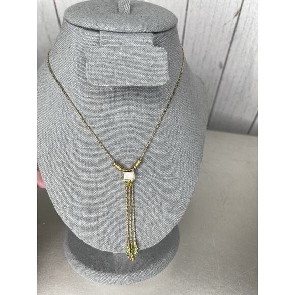 Vintage NAPIER Necklace Gold tone Signed Unique With Green White Crystal - Picture 2 of 5